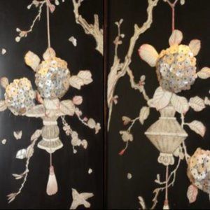 A PAIR OF JAPANESE  IVORY MOTHER OR PEARL PLAQUES